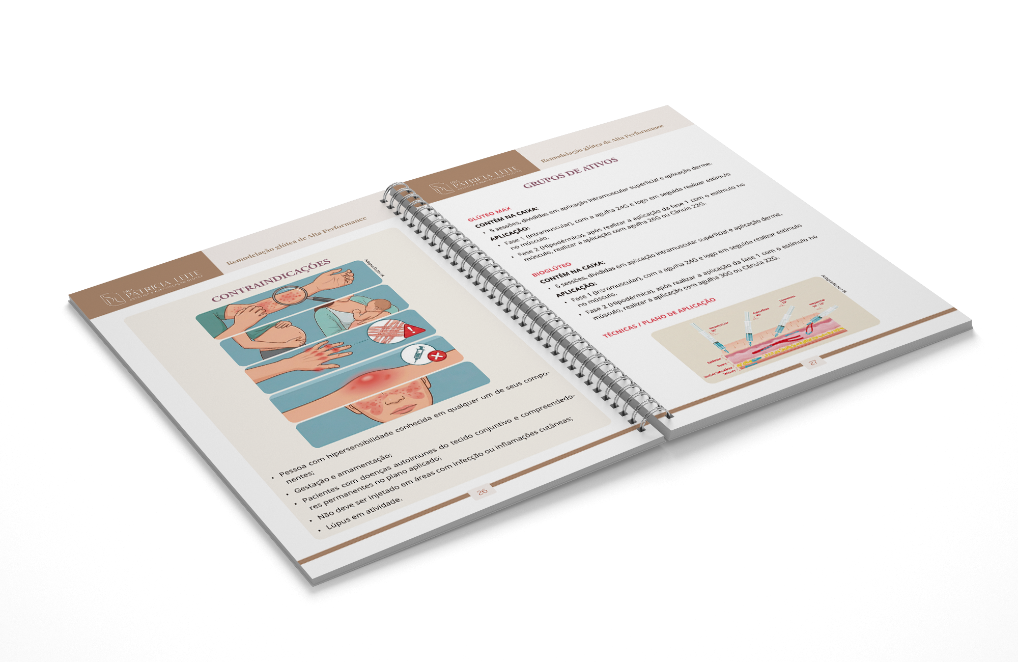 Páginas internas da apostila de estética após projeto gráfico e diagramação
